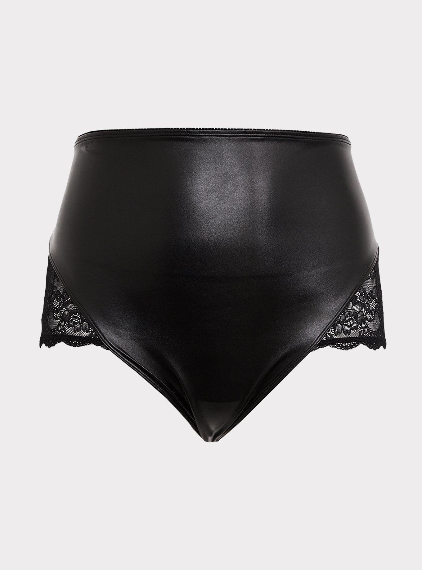 Plus Size - Black Faux Pleather & Lace Lace-Up High Waist Panty - Torrid