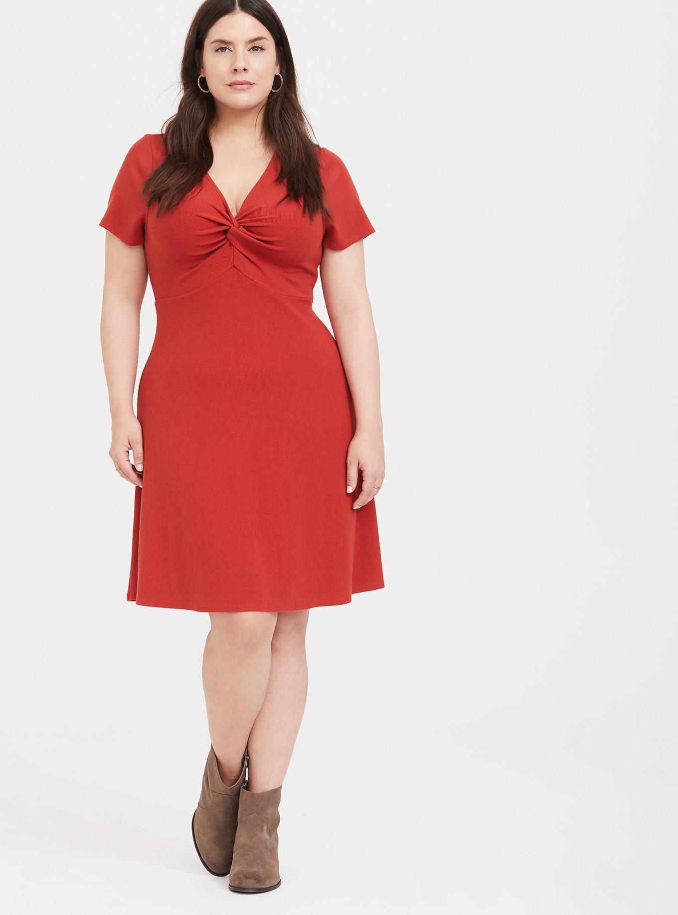 Plus Size - Mini Rib Knit Twist Front Skater Dress - Torrid