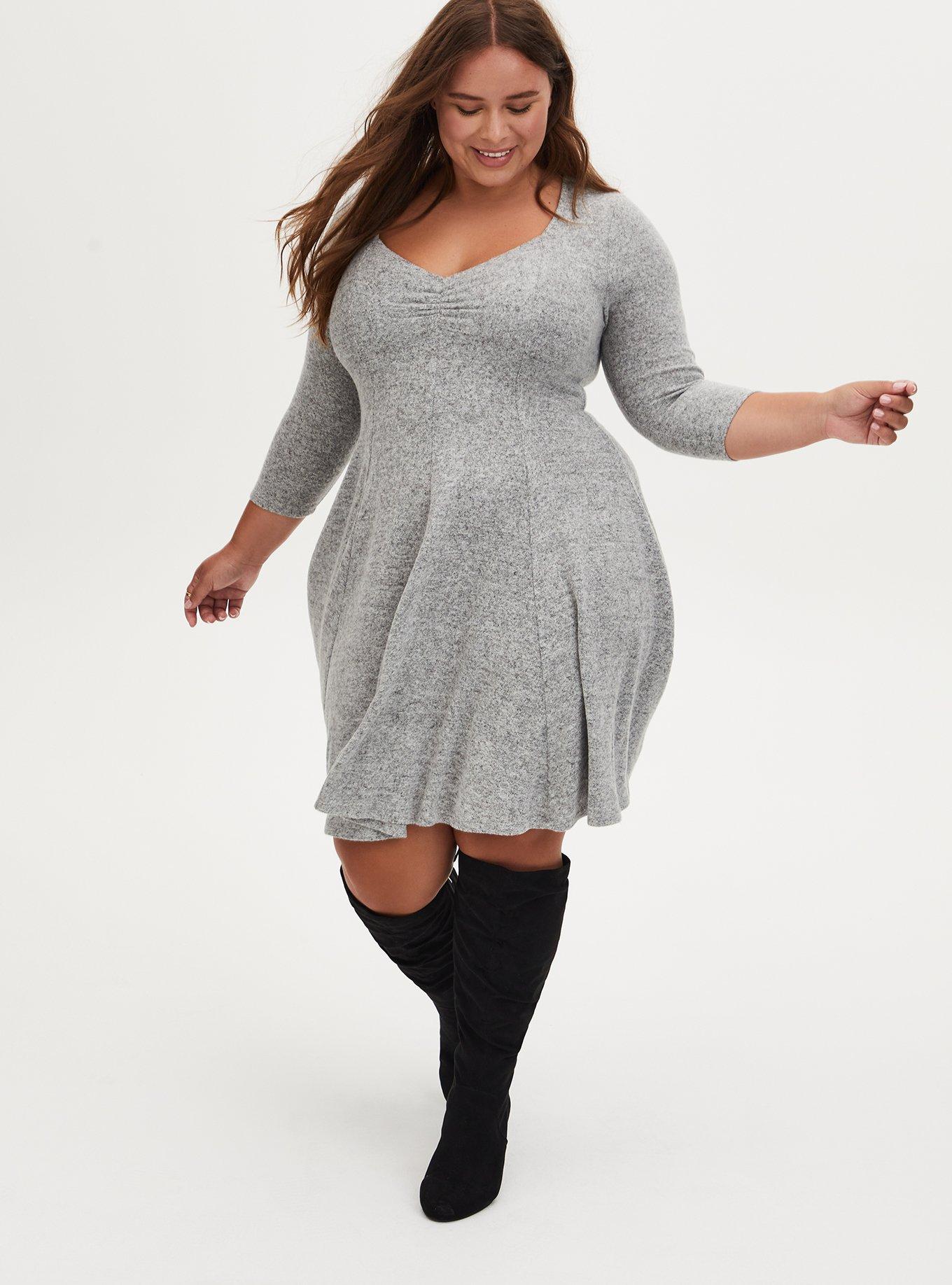 Plus Size - Mini Super Soft Plush Fluted Dress - Torrid