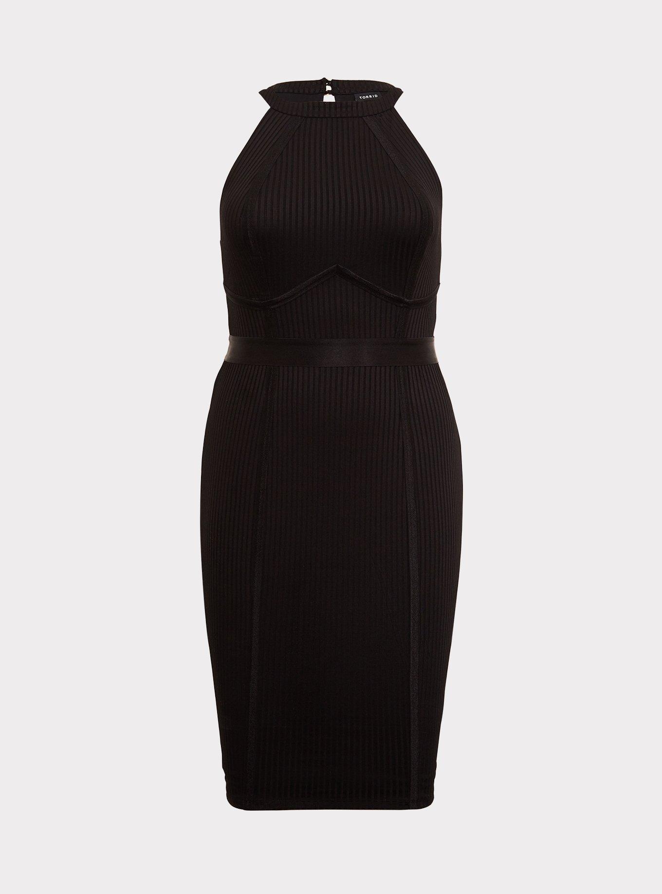 Black Jersey Halter Bodycon Dress, , hi-res