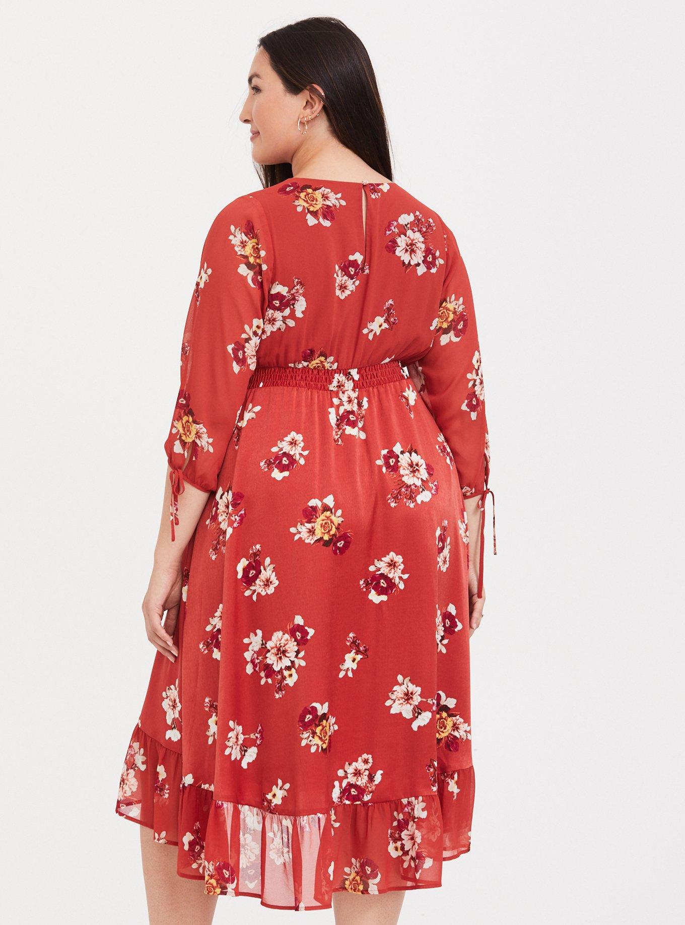 Plus Size Midi Chiffon Surplice Dress, FLORAL ORANGE, alternate