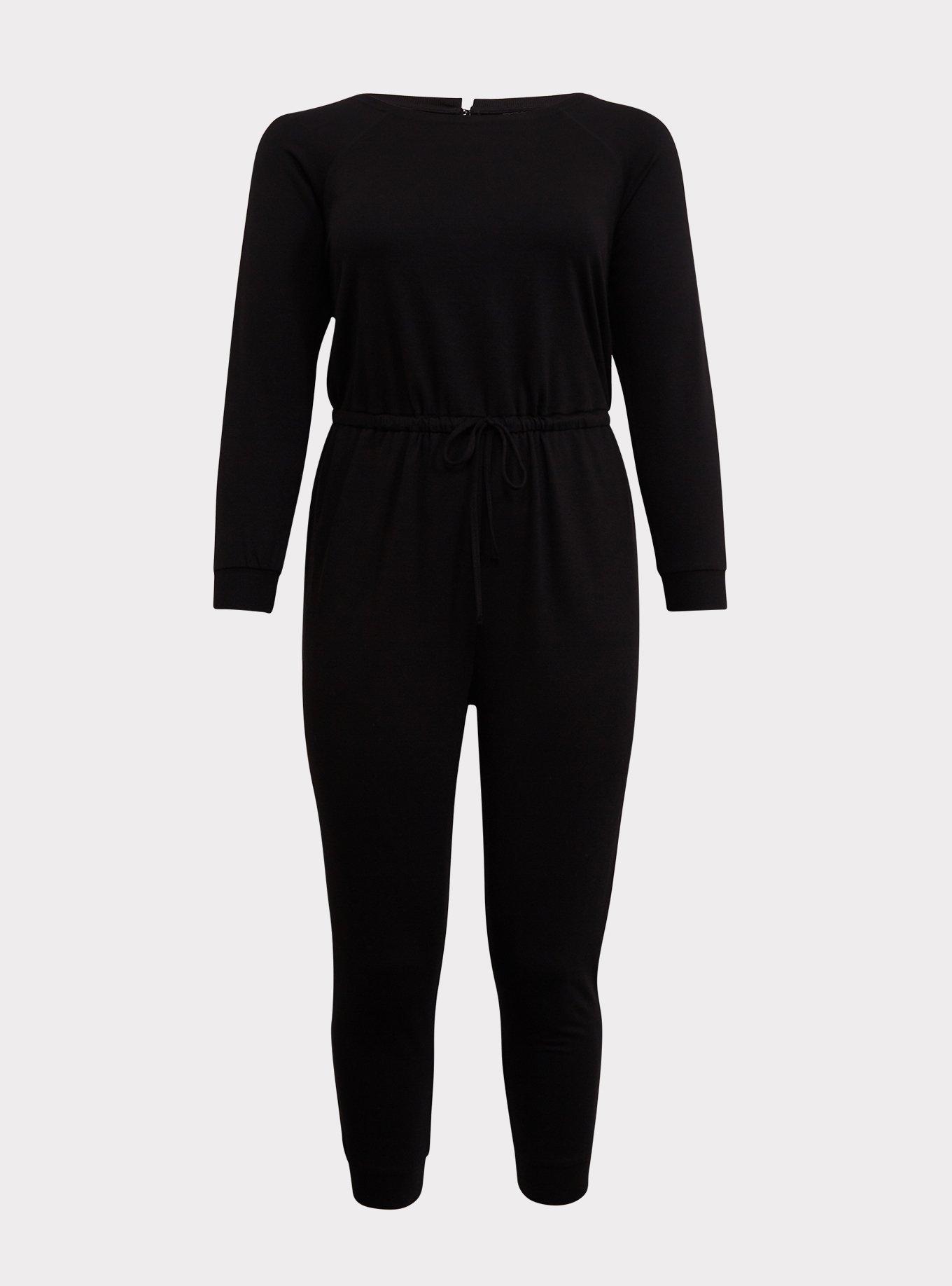 Plus Size - Black French Terry Drawstring Jumpsuit - Torrid