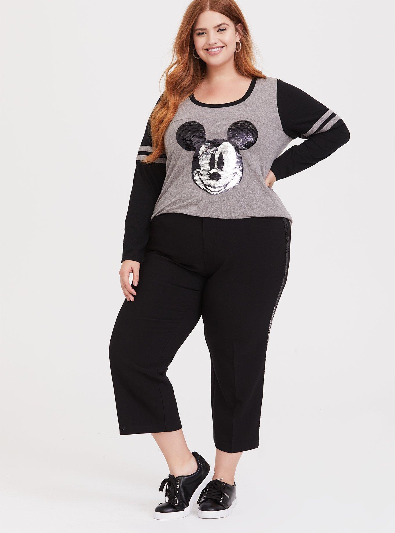 Plus Size Disney Holiday Mickey Mouse Flip Sequin Grey Raglan Top, HEATHER GRAY BLACK, alternate