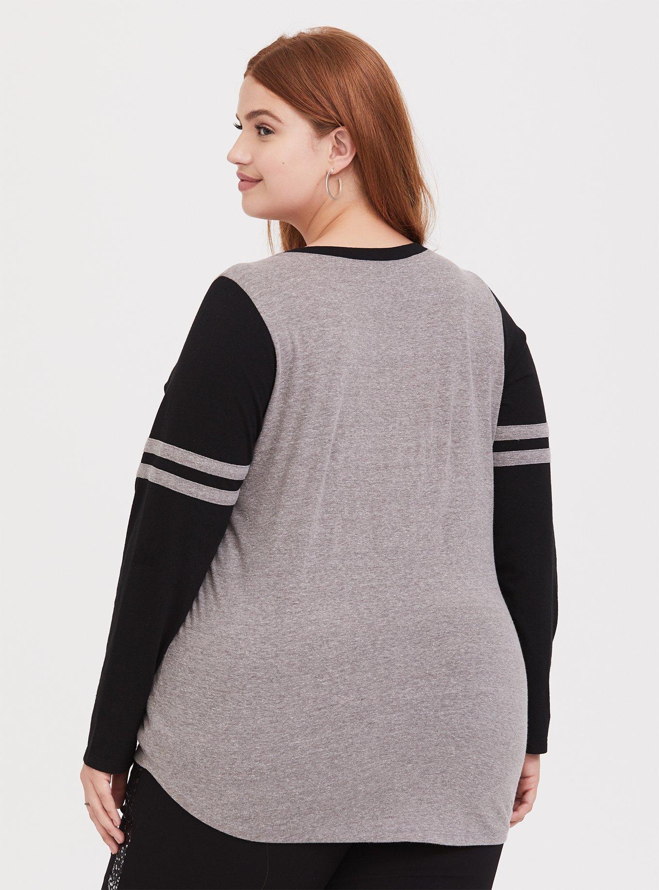 Plus Size Disney Holiday Mickey Mouse Flip Sequin Grey Raglan Top, HEATHER GRAY BLACK, alternate