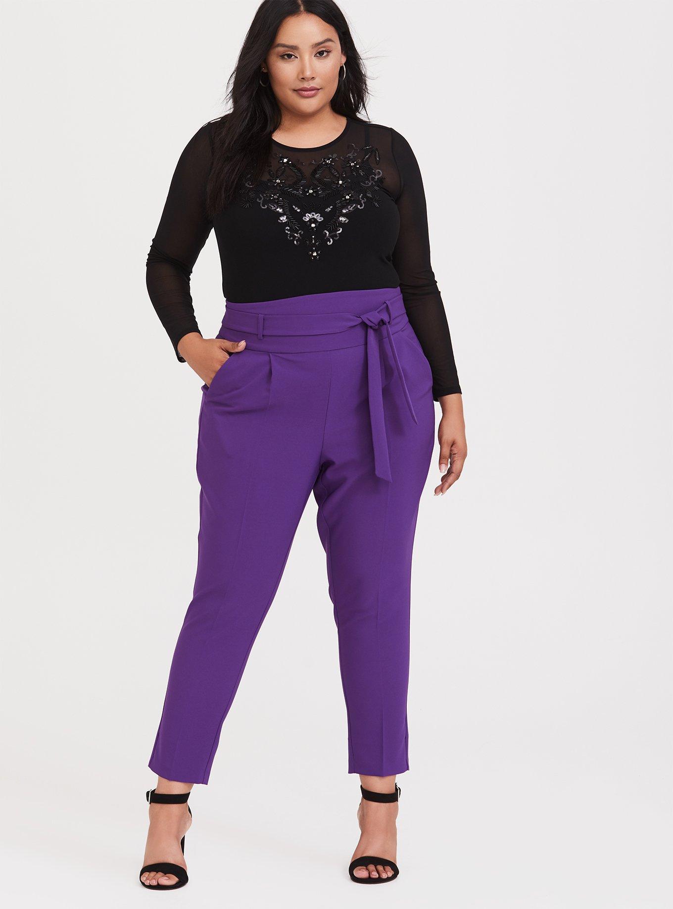 Plus Size High Waisted Pull On Dress Pants - Lavender