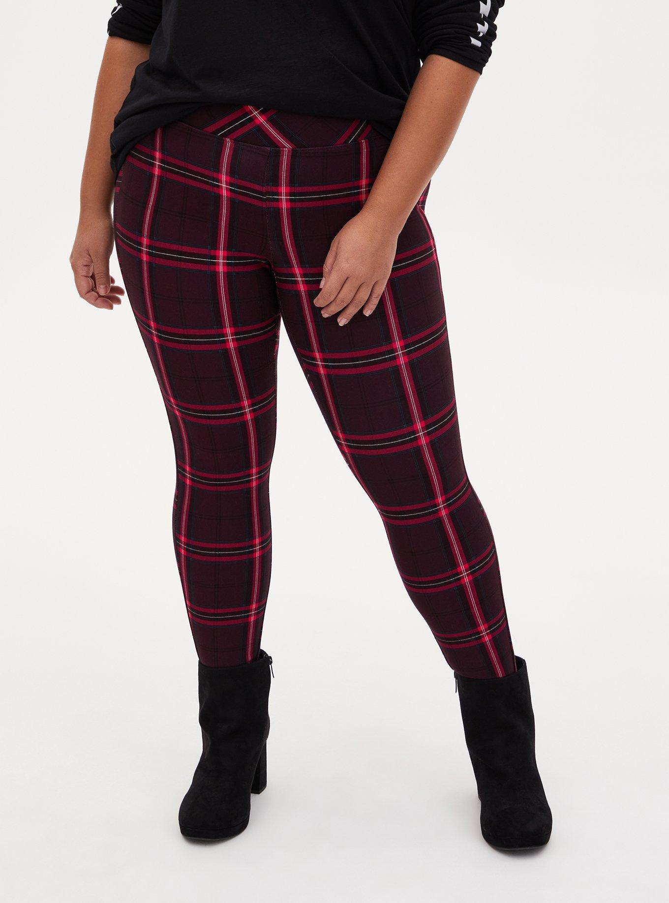 Pixie Skinny Studio Luxe Ponte High-Rise Pant, MAROON PLAID, hi-res