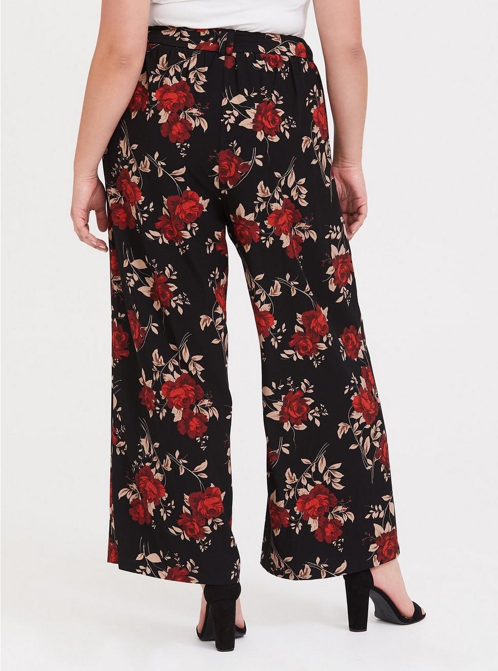 Plus Size - Black & Red Floral Wide Leg Pant - Torrid