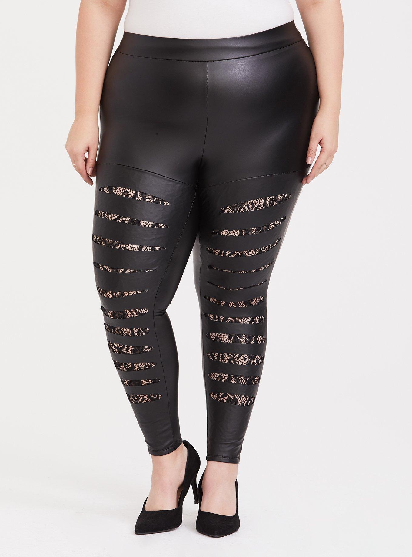 Imitation leather leggings - Black/Lacing - Ladies