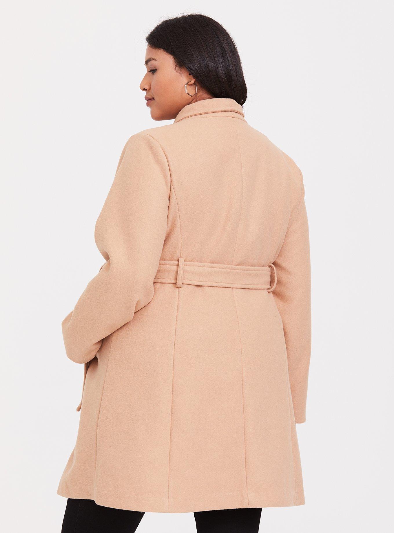 Plus Size Beige Brushed Asymmetrical A-Line Coat, CAMEL, alternate
