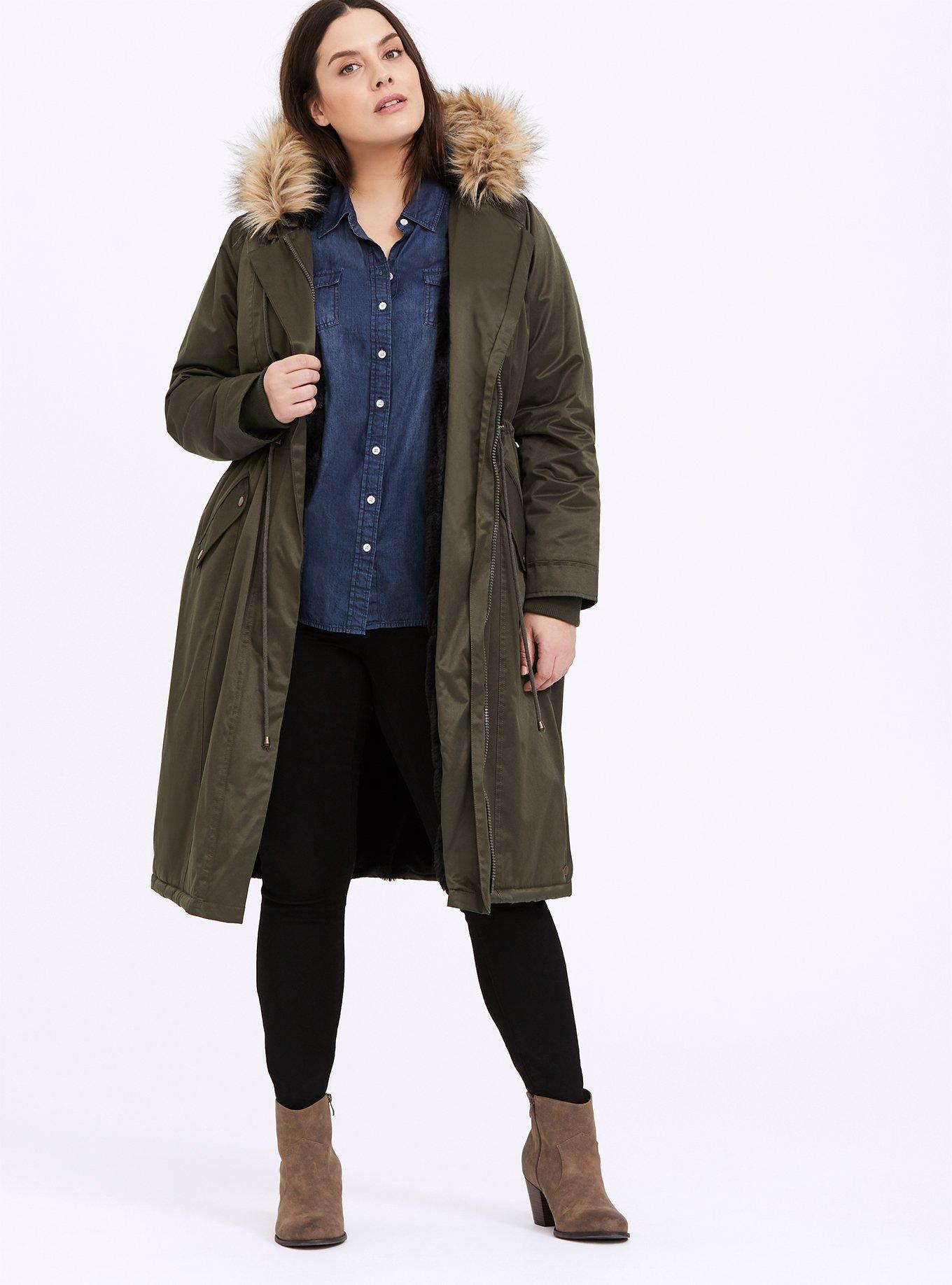 Twill Fur Trim Parka, , hi-res