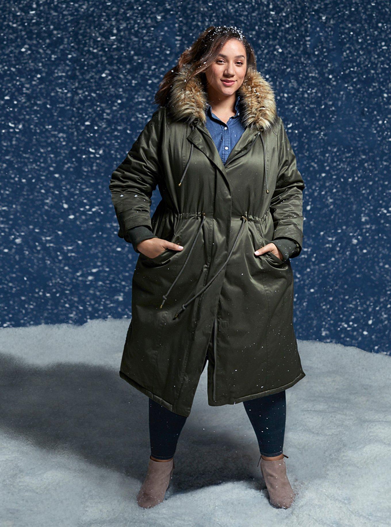 Twill Fur Trim Parka, , hi-res