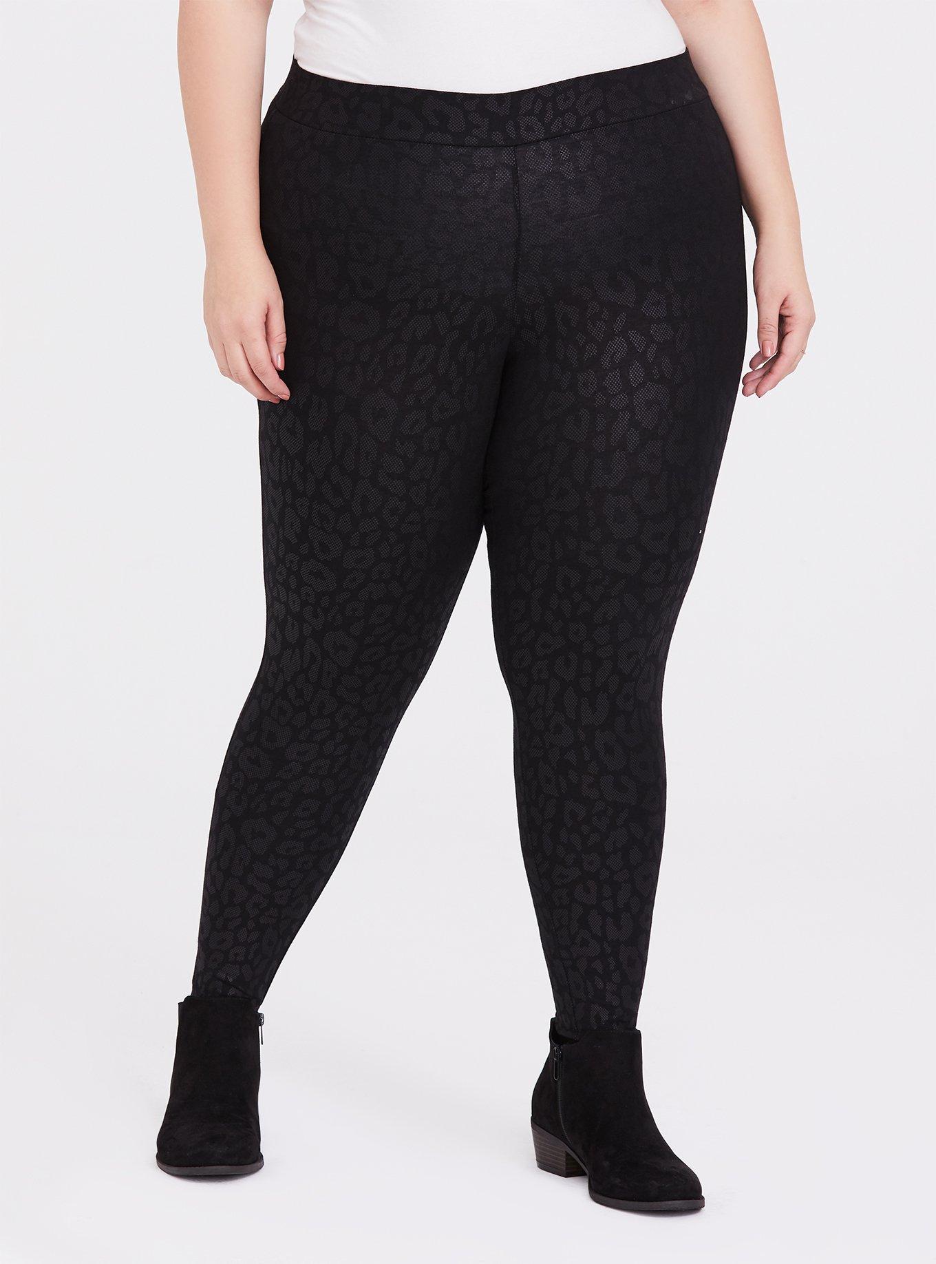 YOURS Plus Size Grey Flocked Leopard Print Leggings