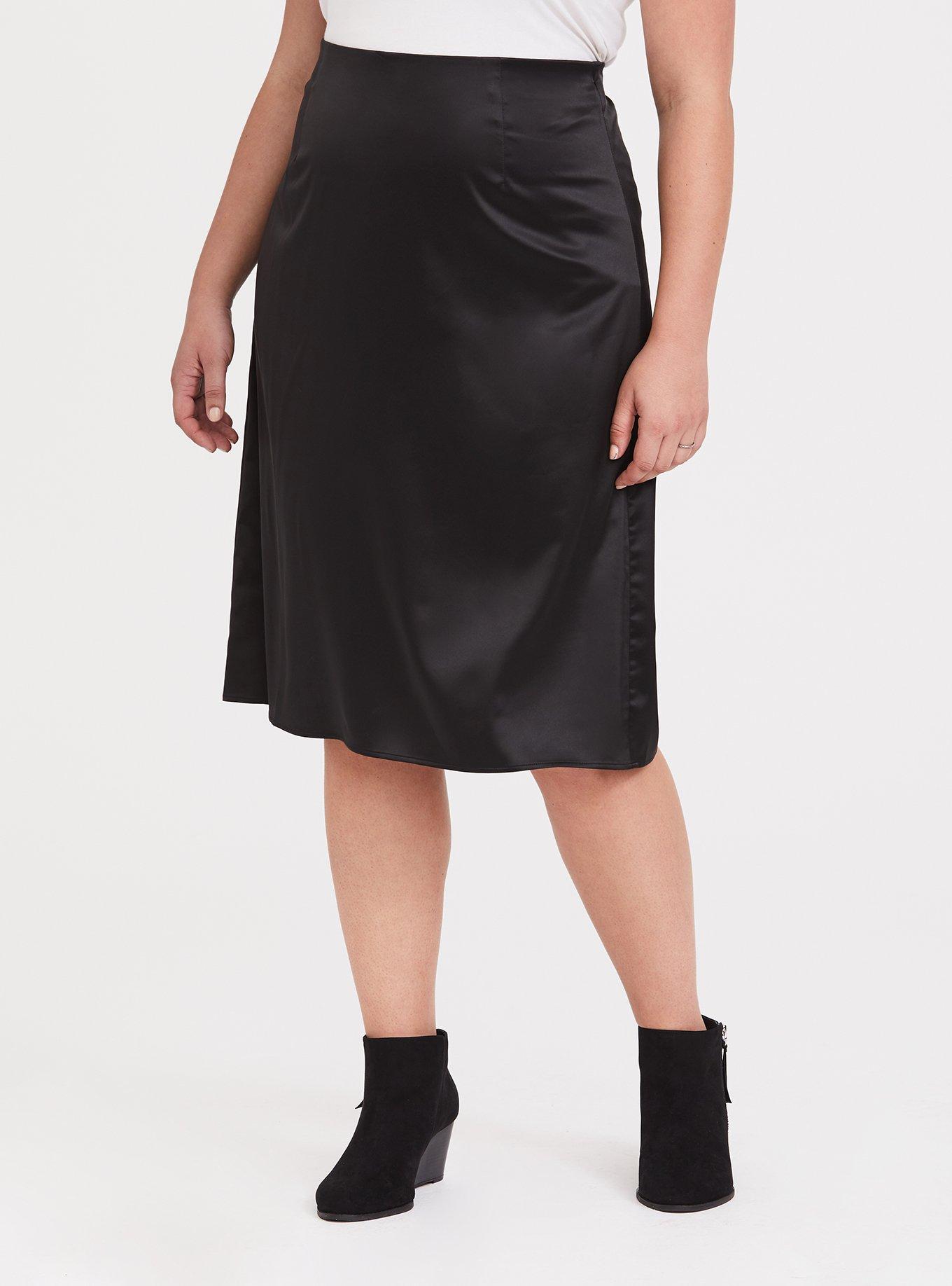 Black Satin Slip Skirt, DEEP BLACK, alternate