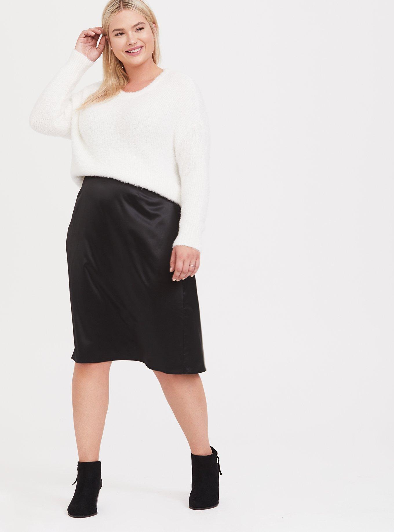 Plus Size Black Satin Slip Skirt Torrid