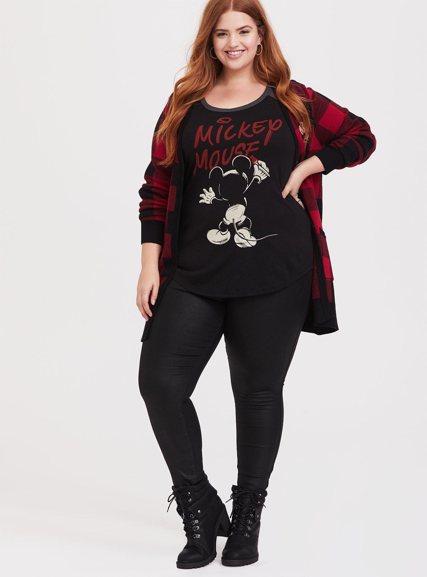 Plus Size Disney Mickey Mouse Original Red Plaid Cardigan, BLACK RED, alternate