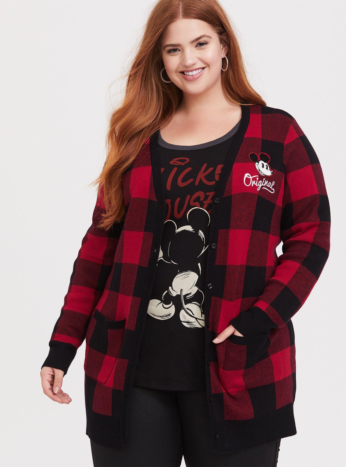 Plus Size - Disney Mickey Mouse Original Red Plaid Cardigan - Torrid