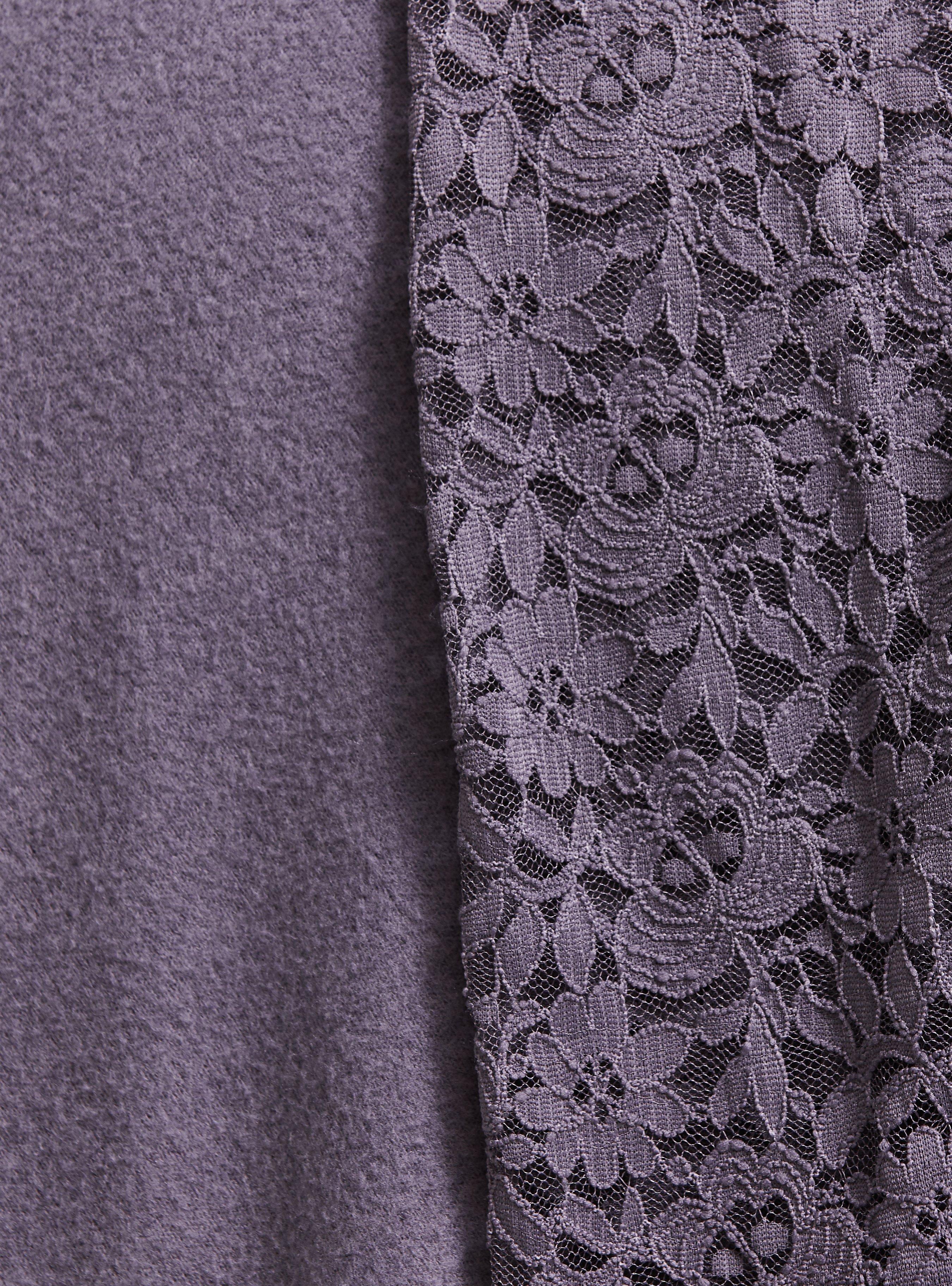 Plus Size Slate Grey Brushed Hacci & Lace Long Sleeve Tunic Tee, DARK PEARL GREY, alternate