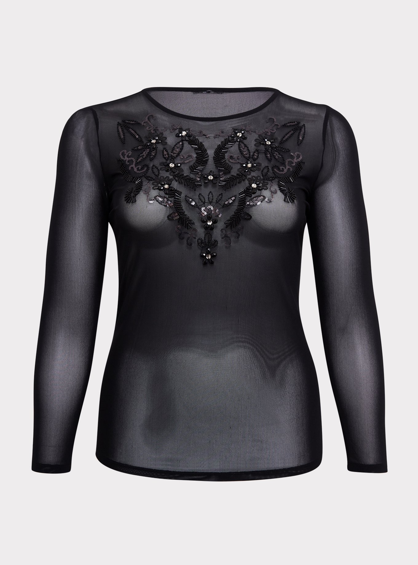 Black Mesh Embellished Top, , hi-res