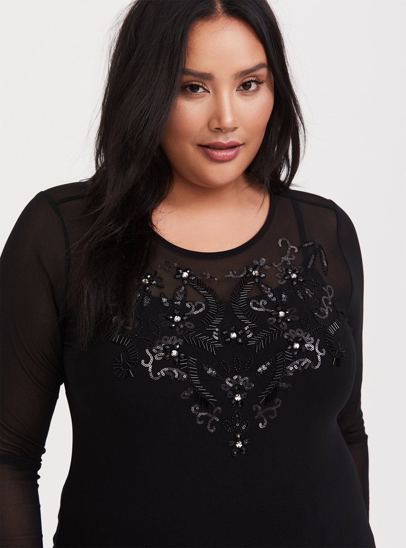 Black Mesh Embellished Top, , hi-res