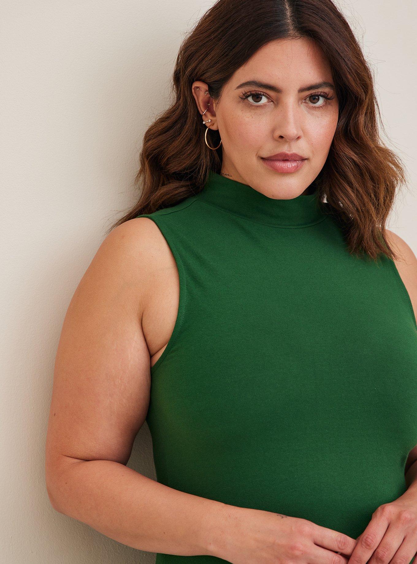 Plus Size Foxy Mock Neck Tank, GREEN, alternate