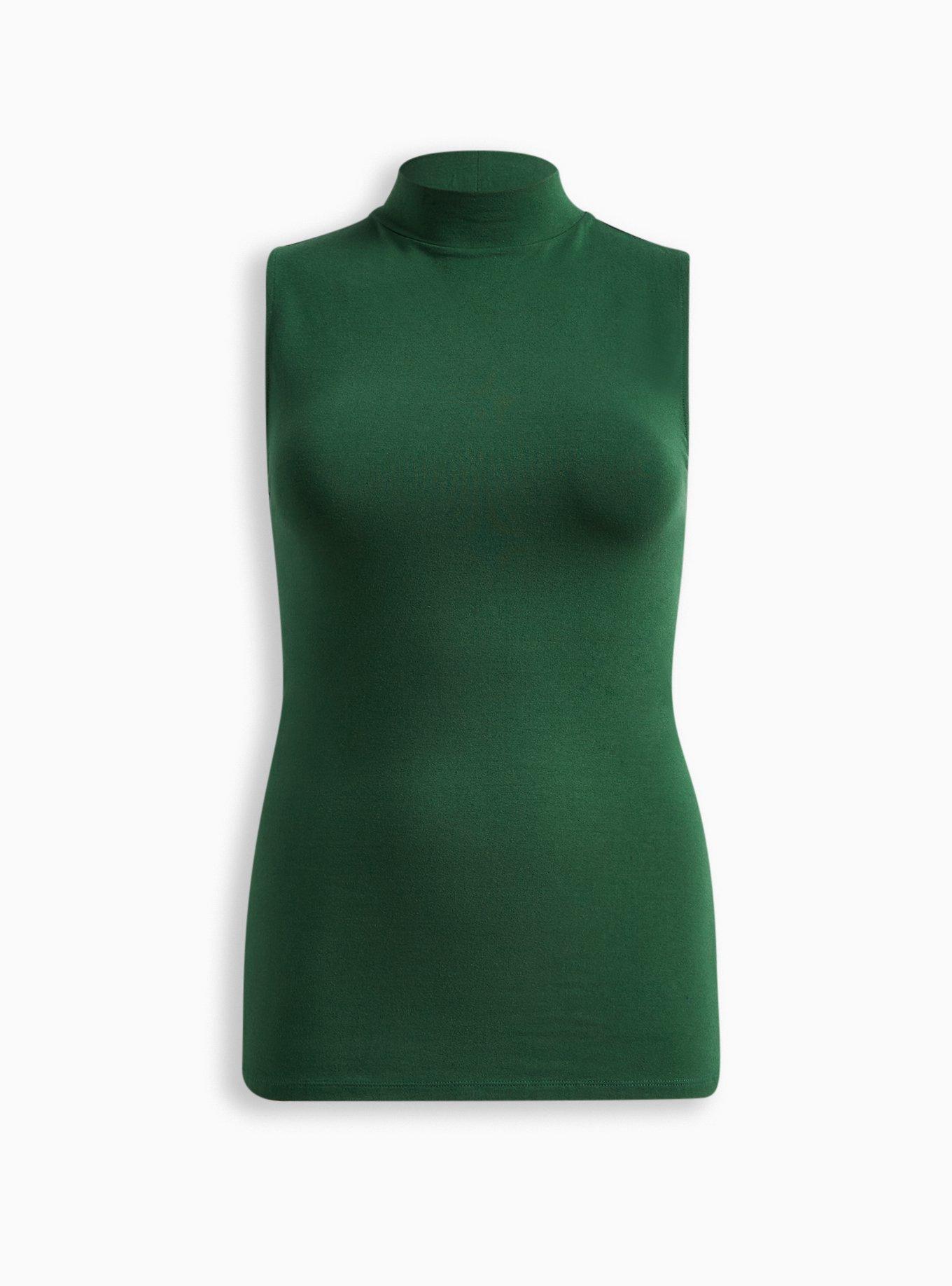 Plus Size Foxy Mock Neck Tank, GREEN, hi-res