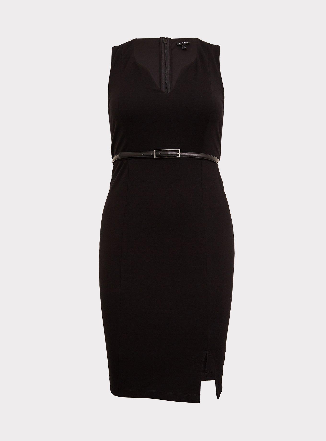 Plus Size - Black Premium Ponte Sheath Dress with Belt - Torrid