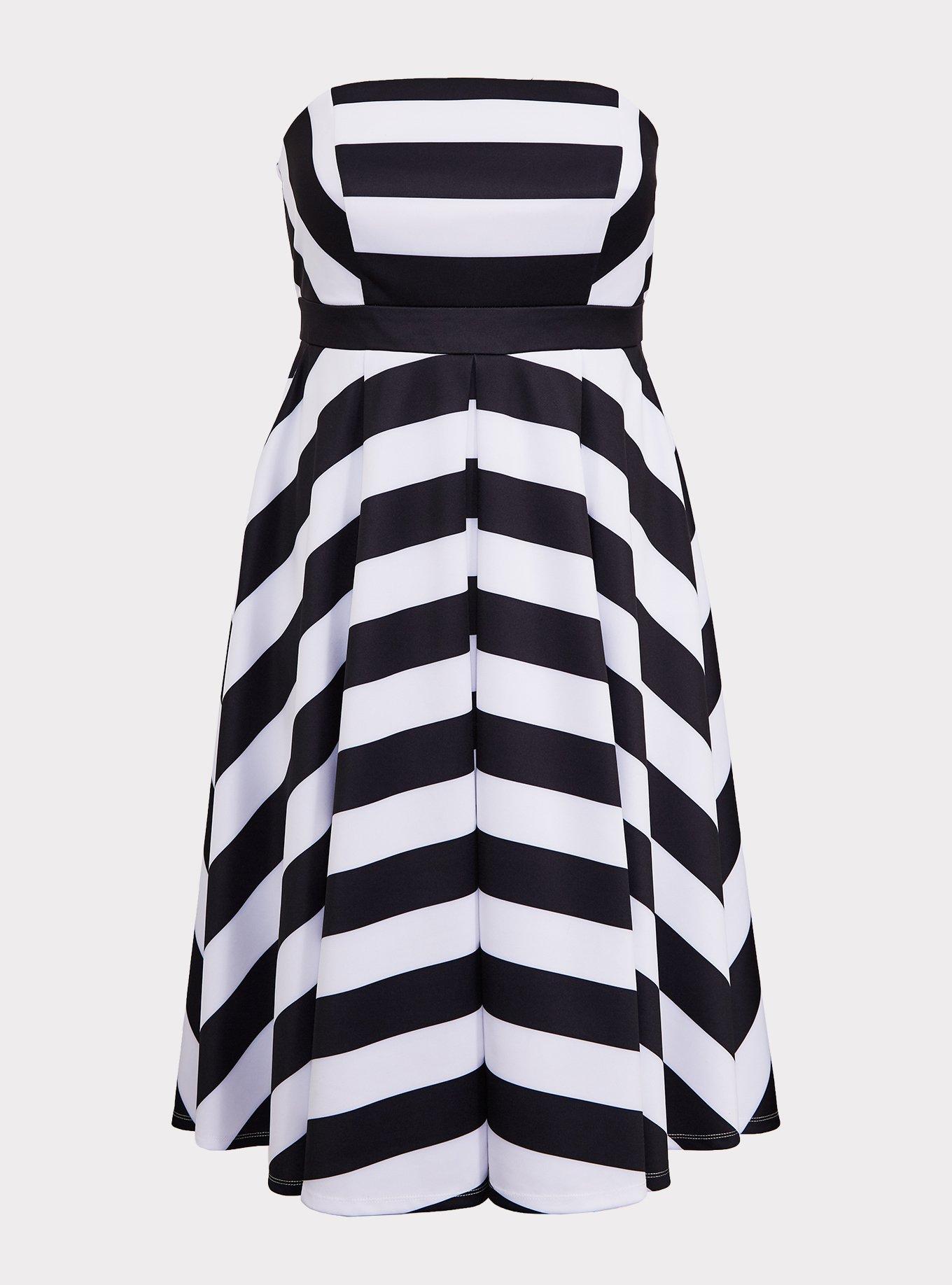 black and white striped fit and flare dress Black Stripe Fit & Flare Mini Dress main image 0