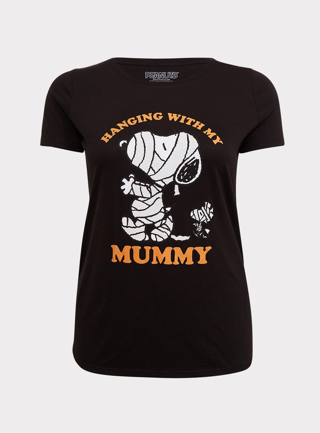 Peanuts Mummy Snoopy Black Crew Tee, DEEP BLACK, hi-res