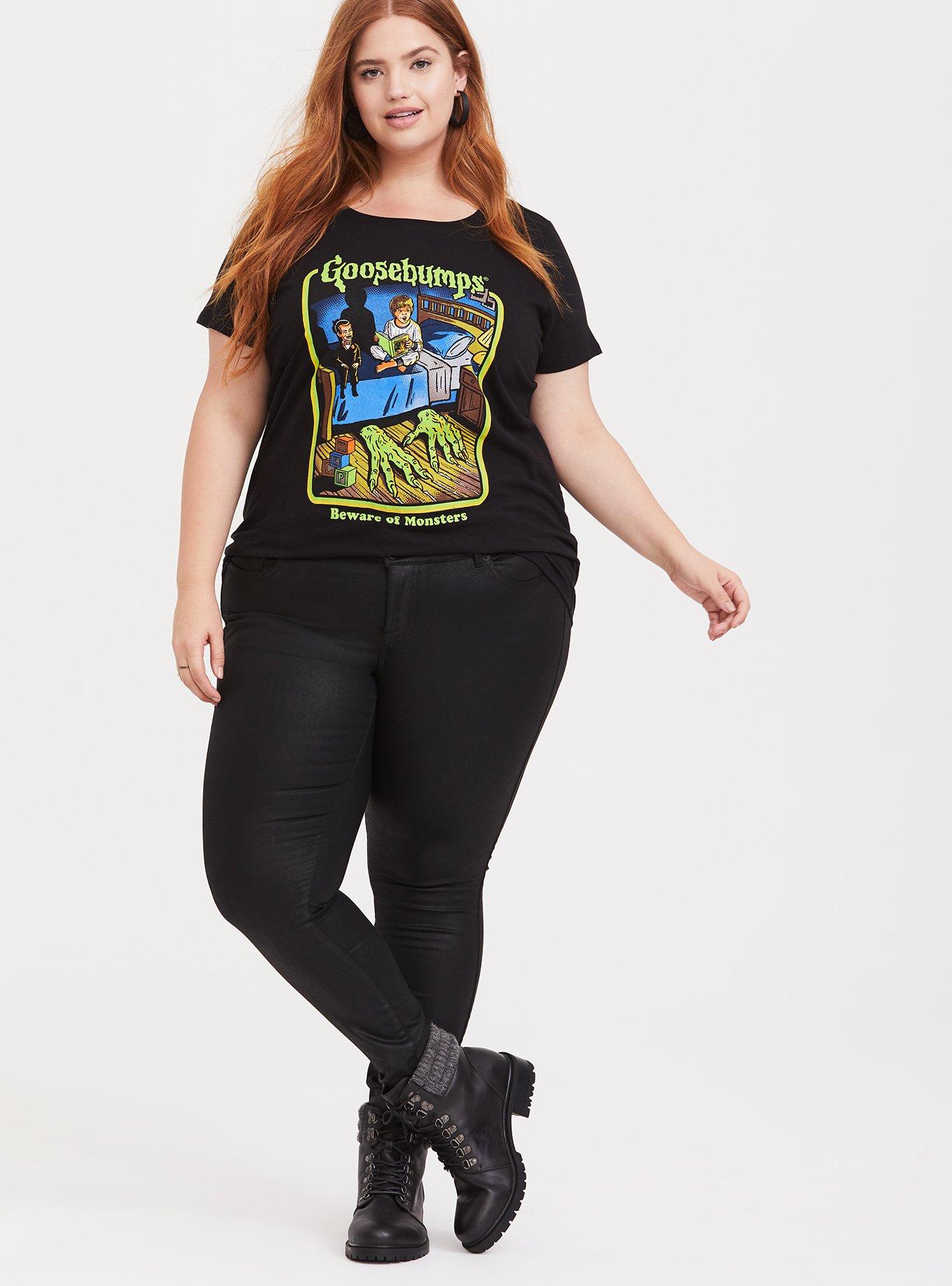 Plus Size Goosebumps Beware Of Monsters Black Slim Fit Crew Tee, DEEP BLACK, alternate