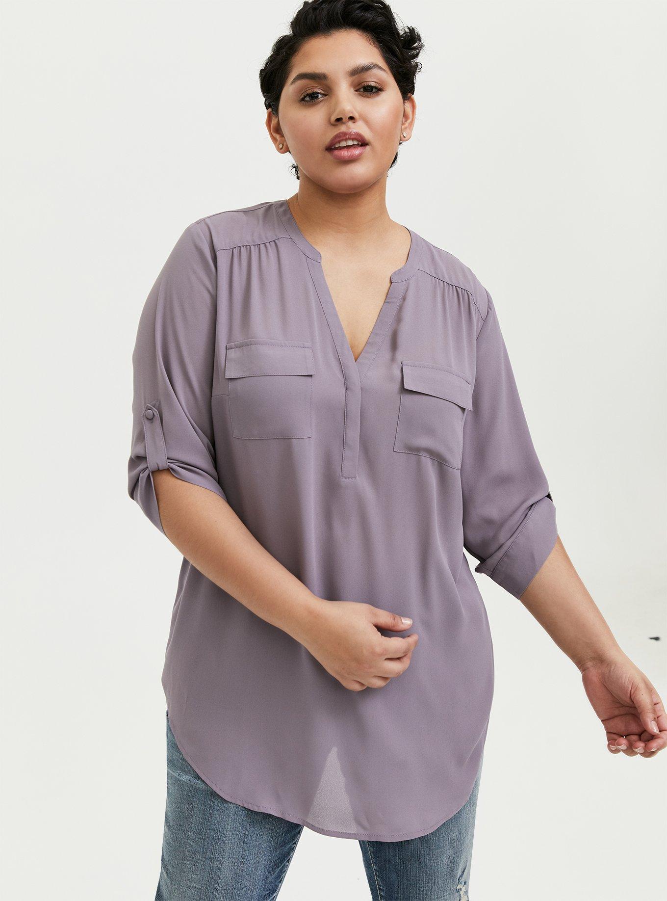 Torrid Harper Georgette Top Size 4X Gray Pullover 3/4 Sleeve