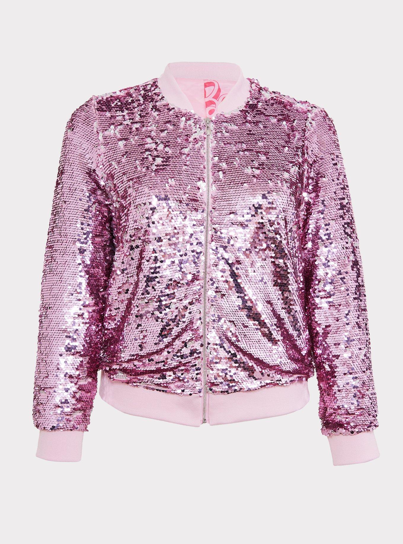 Plus Size - Barbie Pink Flip Sequin Bomber Jacket - Torrid