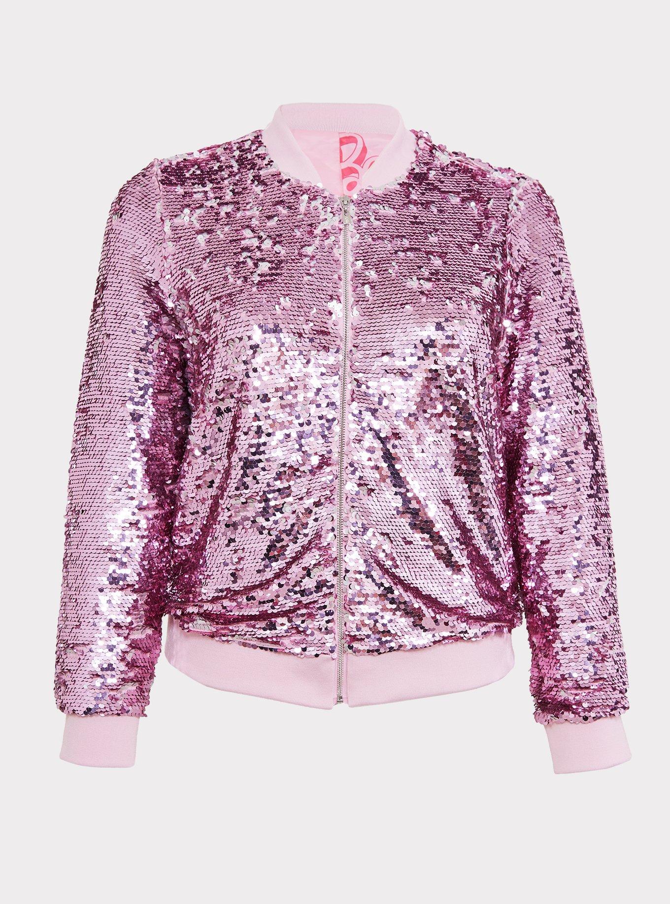 Plus Size Barbie Pink Flip Sequin Bomber Jacket Torrid