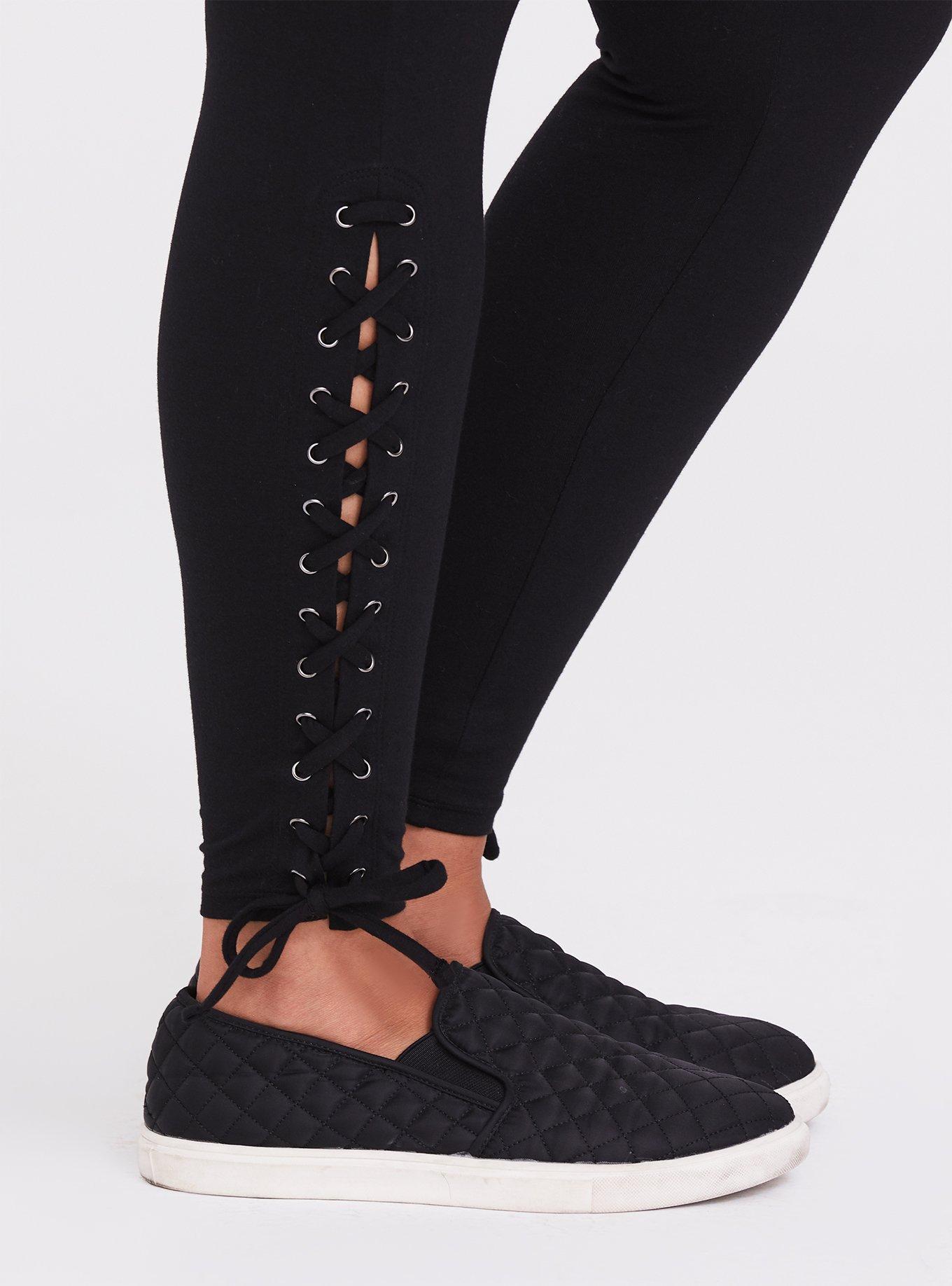 Plus Size - Black Lace-Up Crop Wicking Active Legging - Torrid