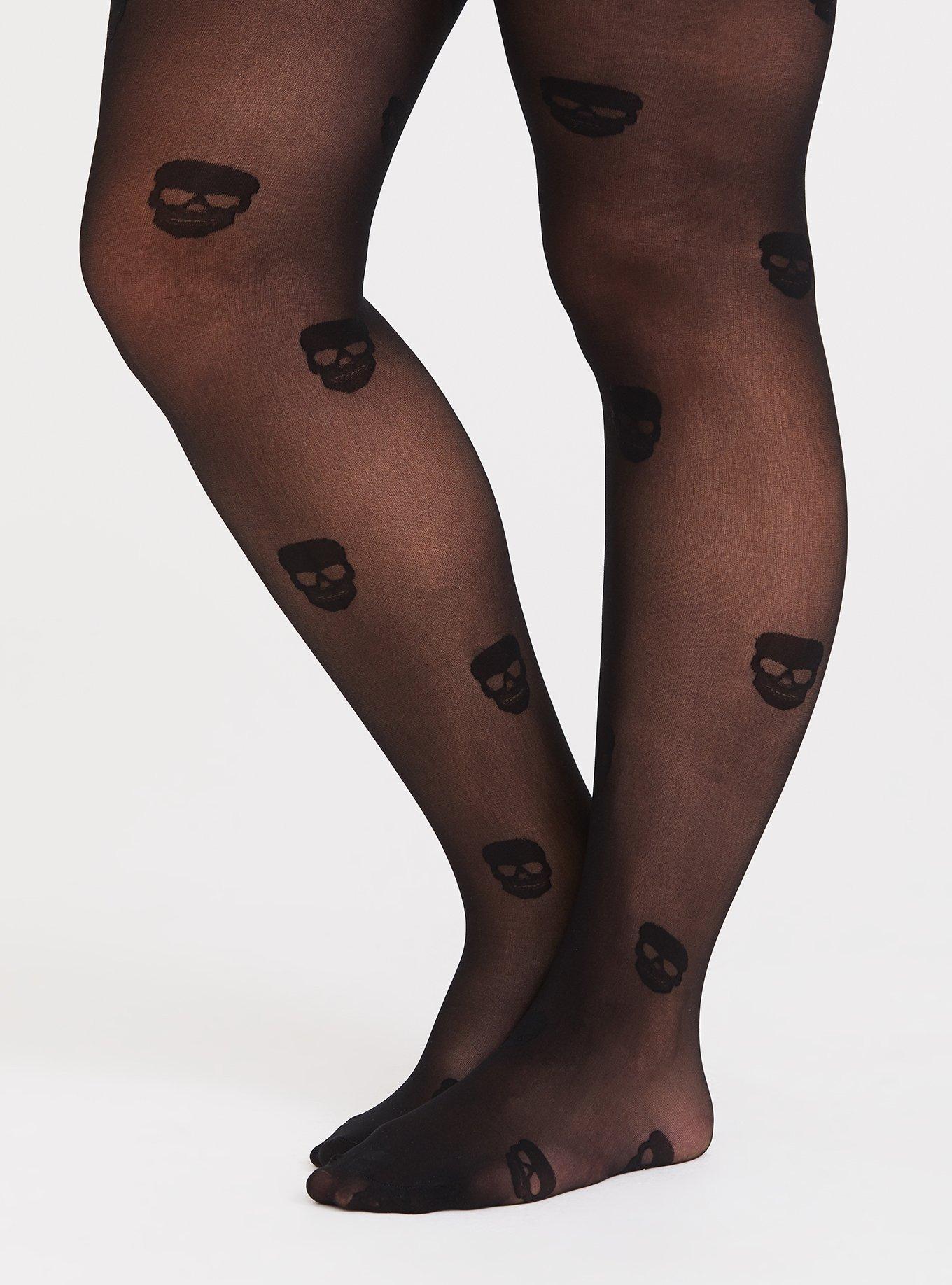 Plus Size - Black Allover Skull Tights - Torrid