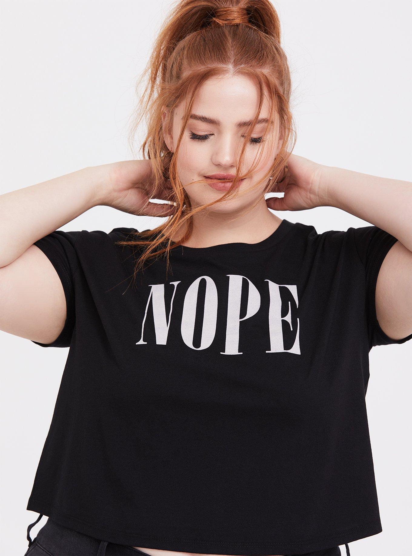 Plus Size Nope Black Crop Tee, , hi-res