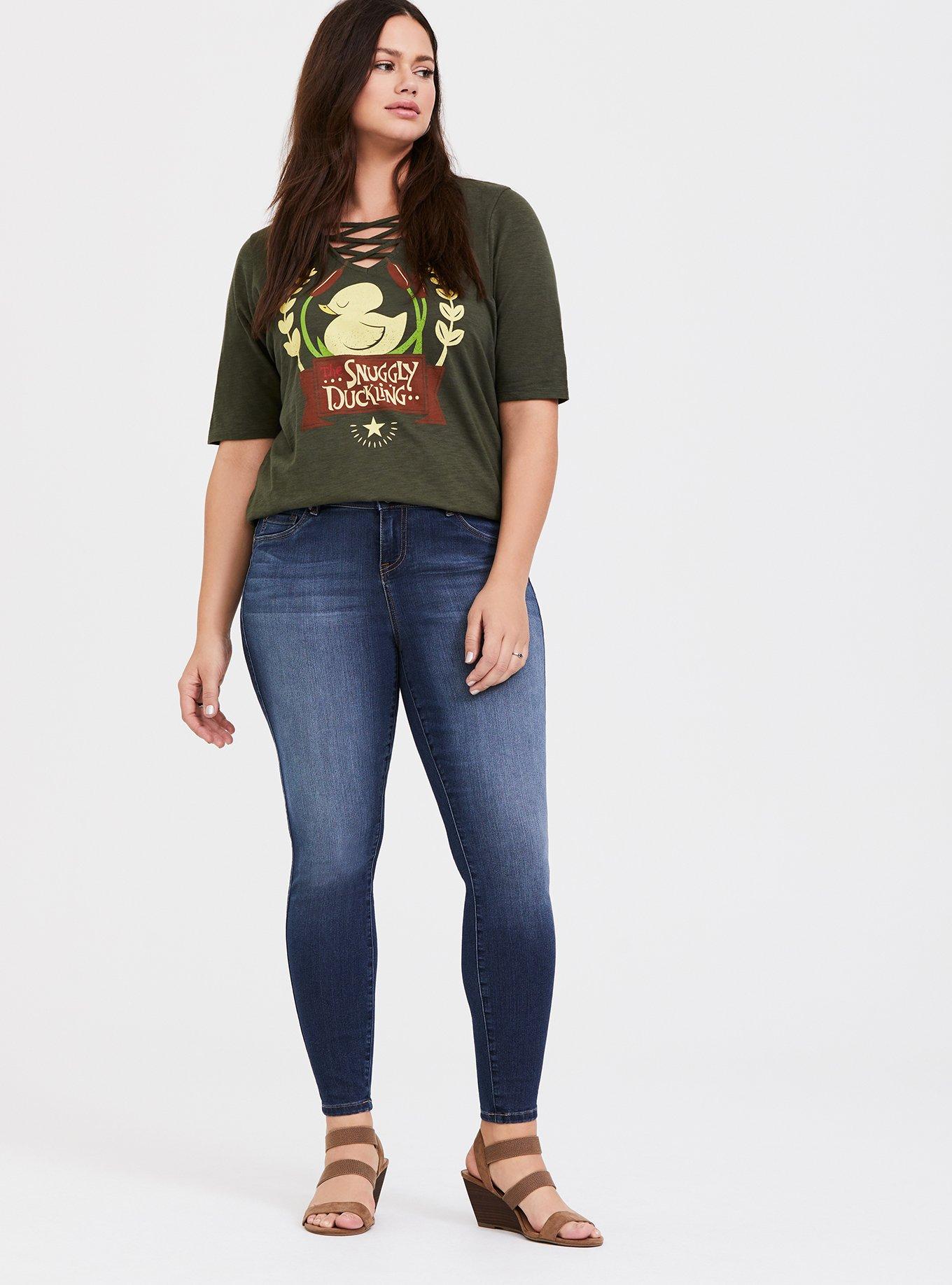 Plus Size Disney Tangled Snuggly Duckling Olive Green Lace-Up Top, DEEP DEPTHS, alternate