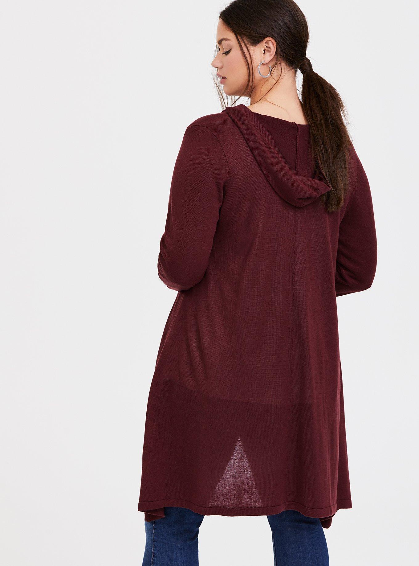 Plus Size Disney Tangled Mother Gothel Embroidered Hooded Draped Front Cardigan, WINDSOR WINE, alternate