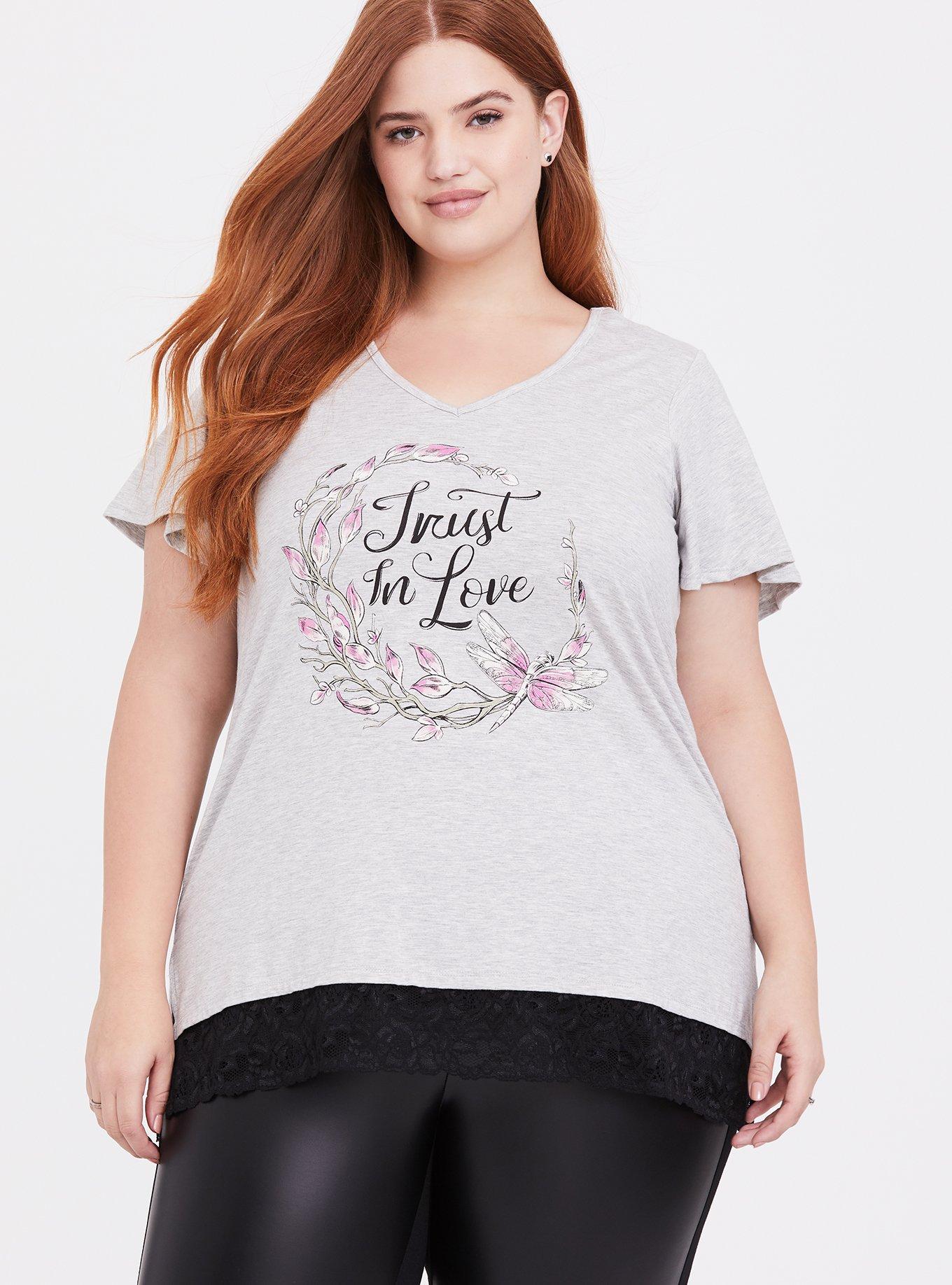 Plus Size Her Universe Disney Maleficent 2 Aurora Light Grey Scallop Lace Top, HEATHER GREY, alternate