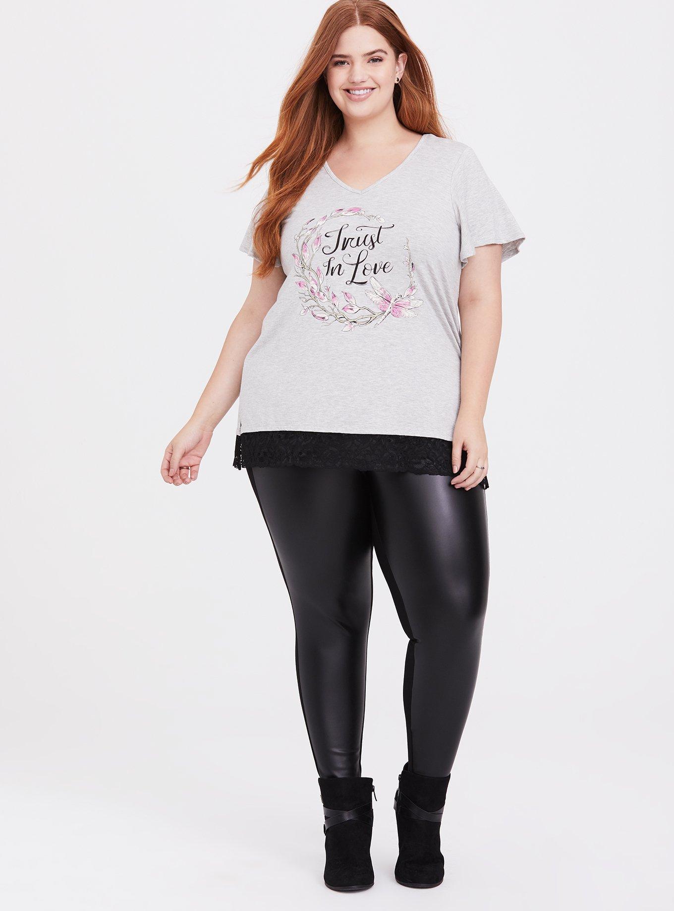 Plus Size Her Universe Disney Maleficent 2 Aurora Light Grey Scallop Lace Top, HEATHER GREY, alternate