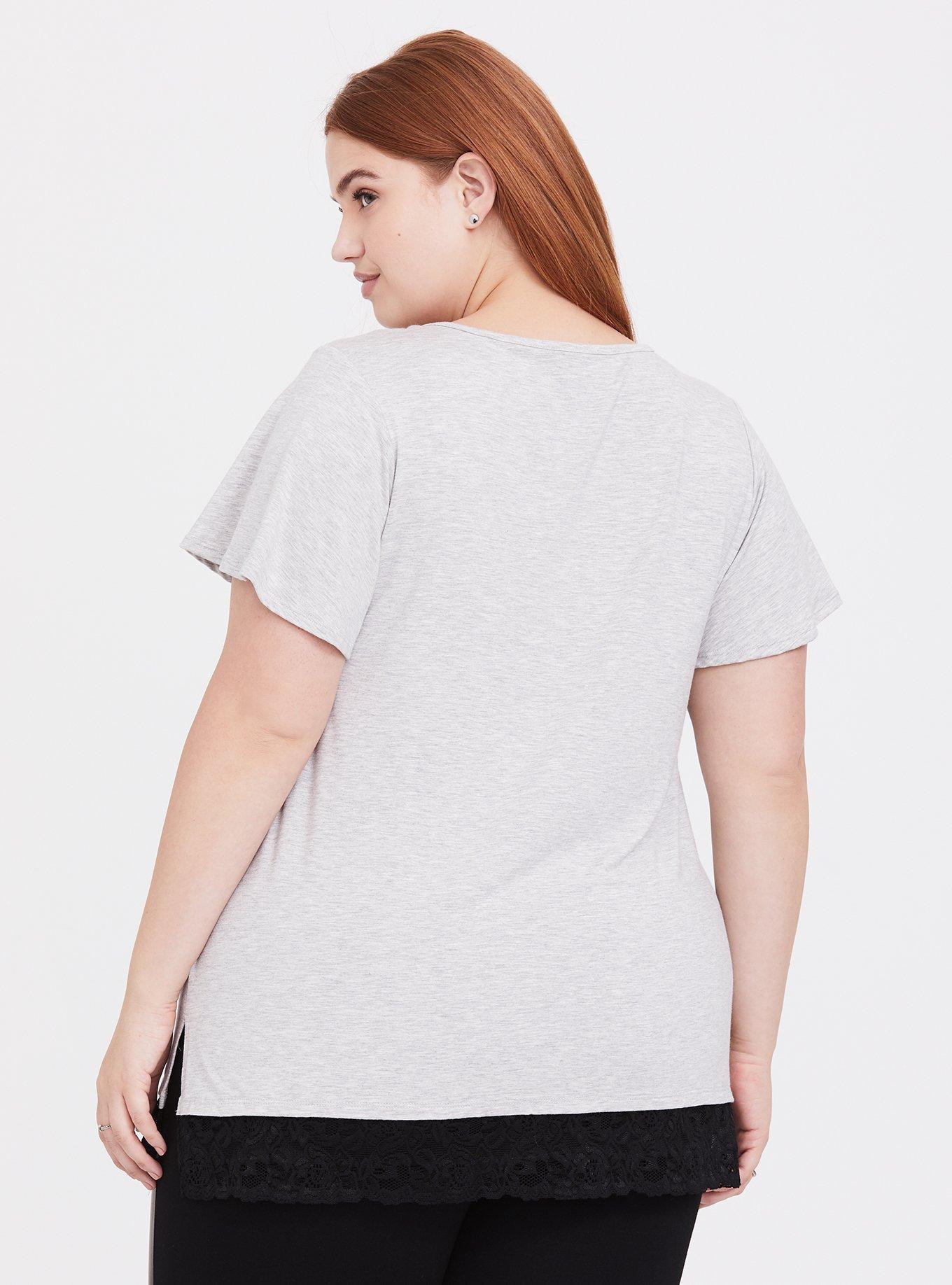 Plus Size Her Universe Disney Maleficent 2 Aurora Light Grey Scallop Lace Top, HEATHER GREY, alternate