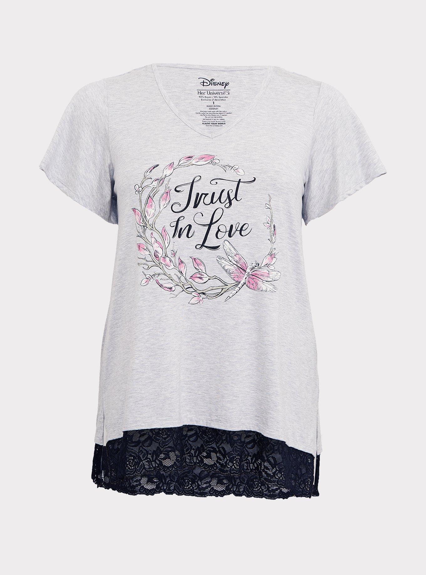 Plus Size Her Universe Disney Maleficent 2 Aurora Light Grey Scallop Lace Top, HEATHER GREY, hi-res