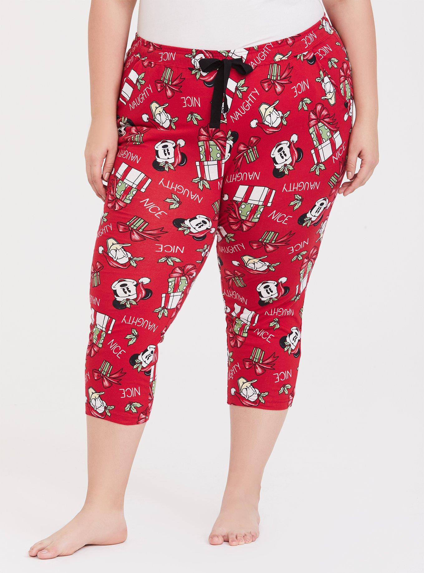 Plus Size Disney Holiday Mickey Mouse & Donald Duck Red Drawstring Crop Sleep Pant, MULTI, alternate
