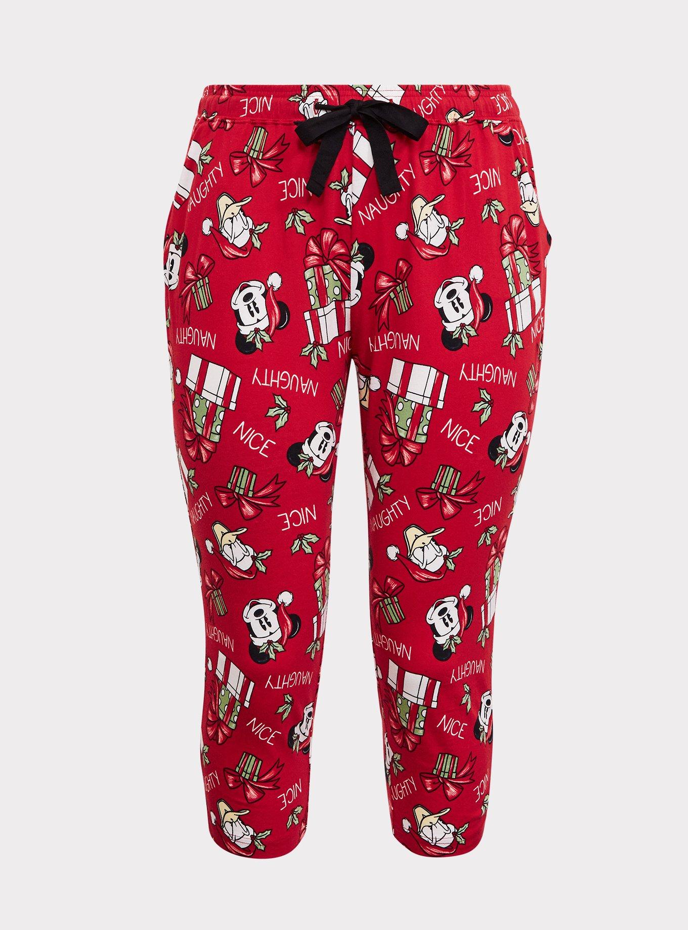 Plus Size Disney Holiday Mickey Mouse & Donald Duck Red Drawstring Crop Sleep Pant, MULTI, hi-res