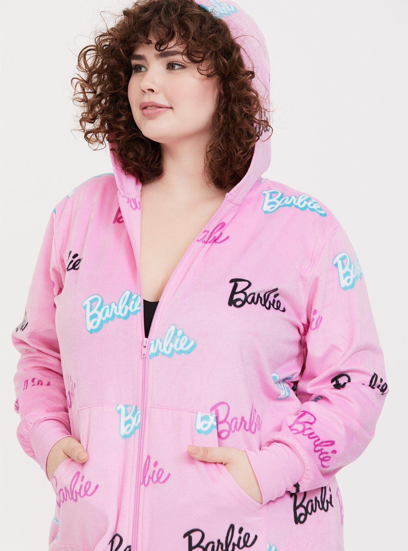 Plus Size - Barbie Logo Pink Fleece Sleep Onesie - Torrid