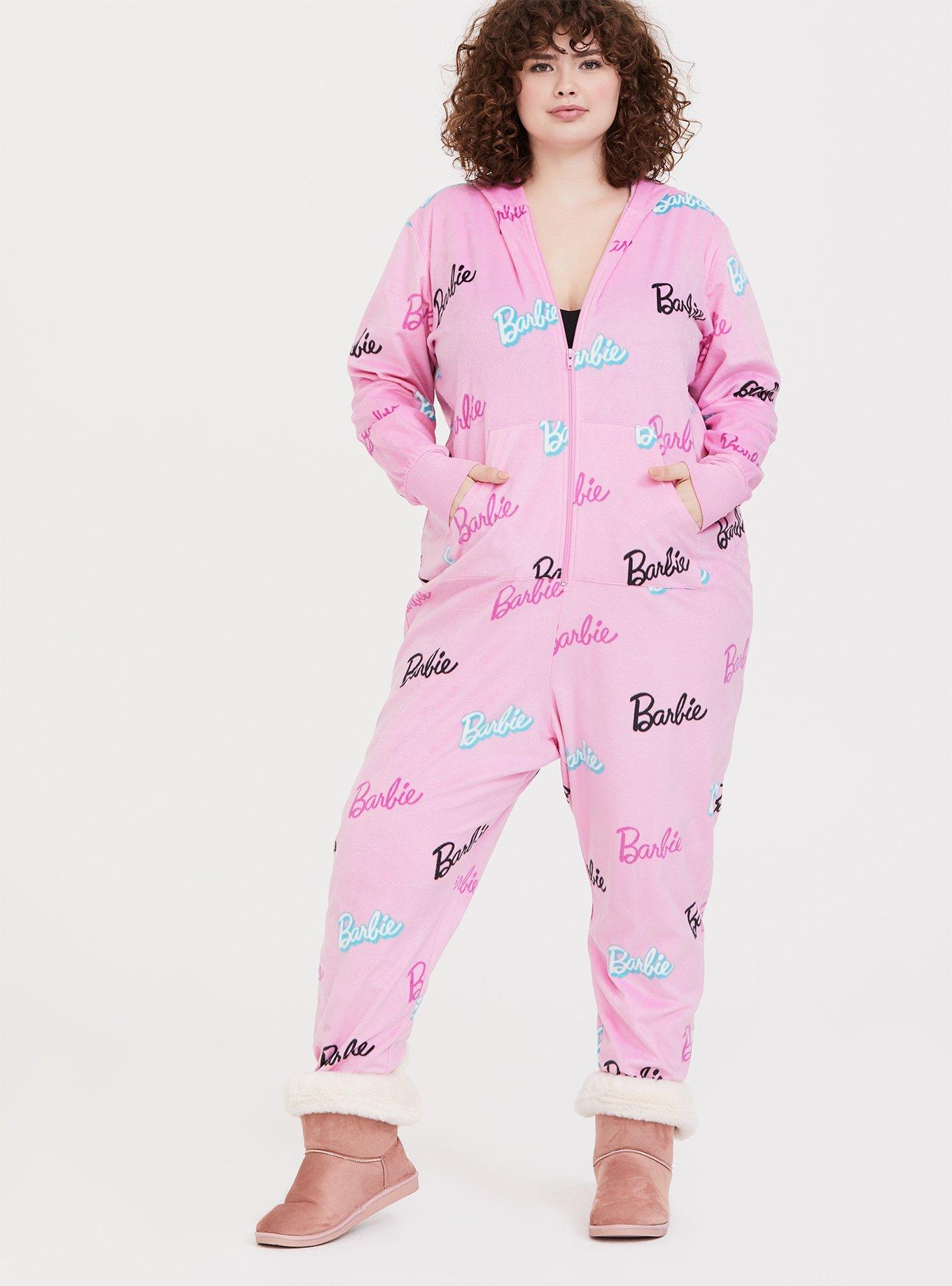 Plus Size Barbie Logo Pink Fleece Sleep Onesie Torrid