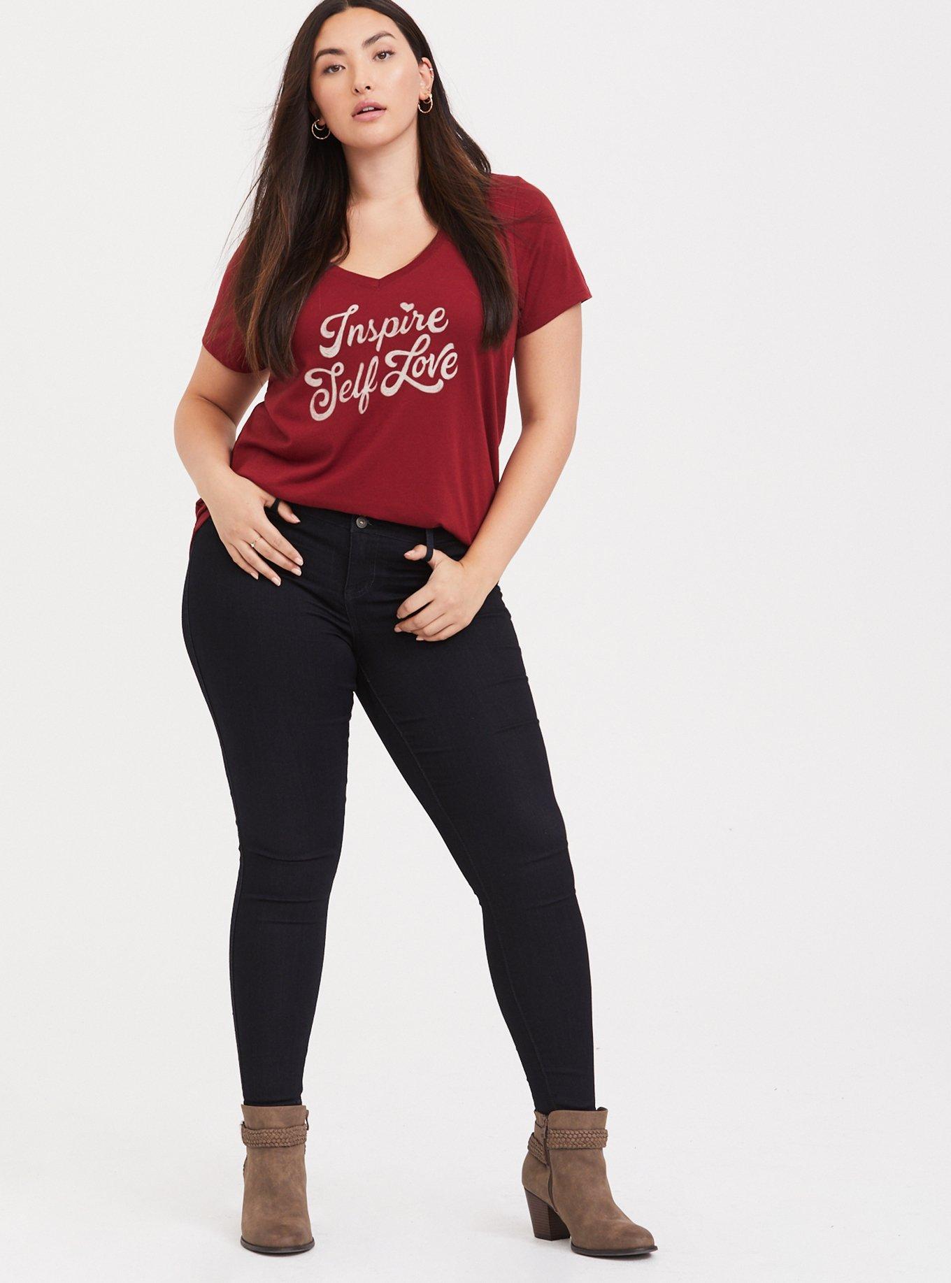 Plus Size Inspire Self Love Dark Red Classic Fit V-Neck Tee, BIKING RED, alternate