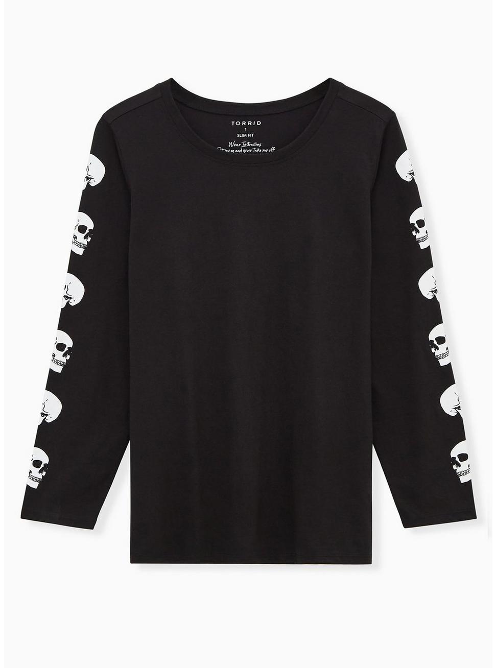 Plus Size - Black Skull Graphic Slim Fit Long Sleeve Tee Plus Size - Black Skull Graphic Slim Fit Long Sleeve Tee