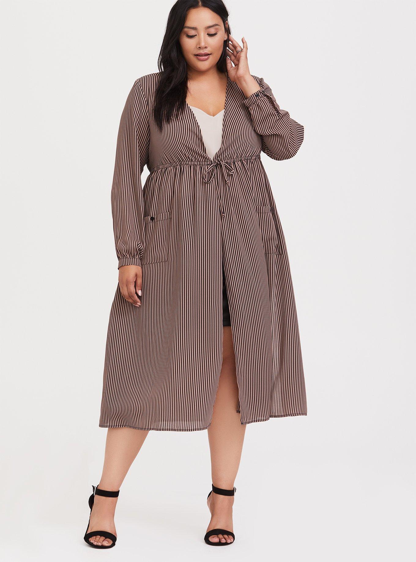 Plus Size Chiffon Tie Waist Kimono, STRIPE MULTI, alternate