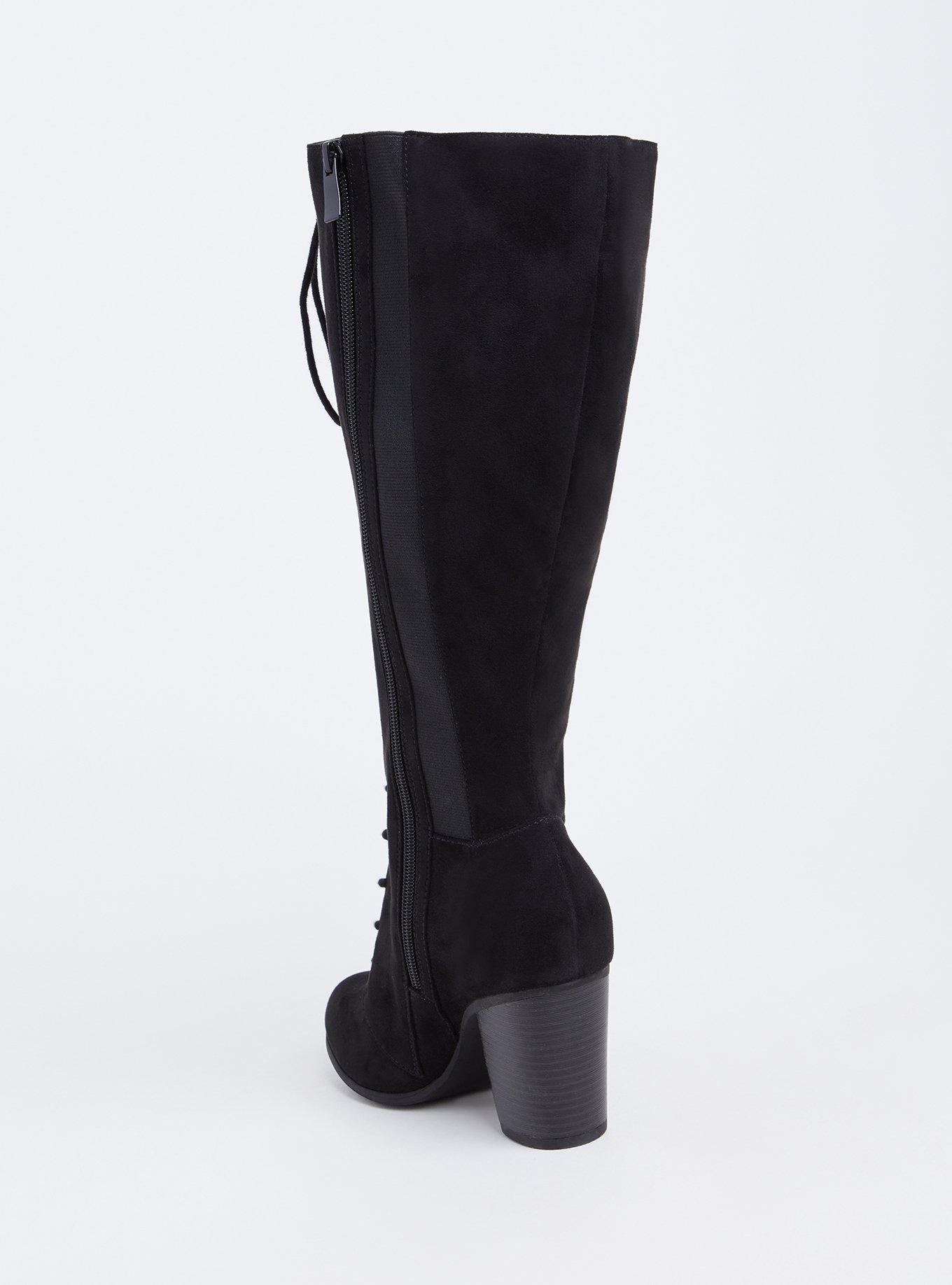 Black Faux Suede Lace-Up Tall Boot (WW), BLACK, alternate
