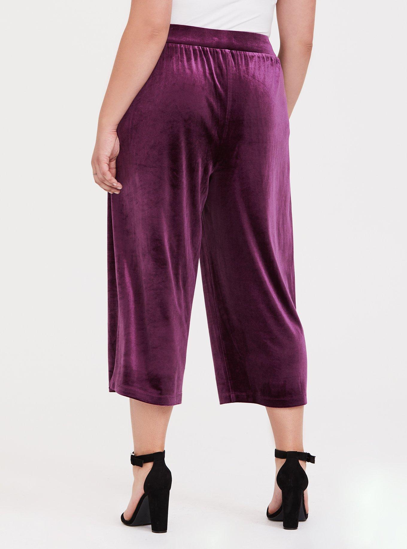 Burgundy Purple Velvet Culotte Pant, , alternate